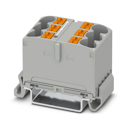 Phoenix Contact Finger-Safe Power Distribution Block; PTFIX6X10/S-NS35A GY; 57A; 6-Pole; Push-In Terminals; 1/1 Line/Load Terminal Openings; DIN Rail - Lengthwise Mount